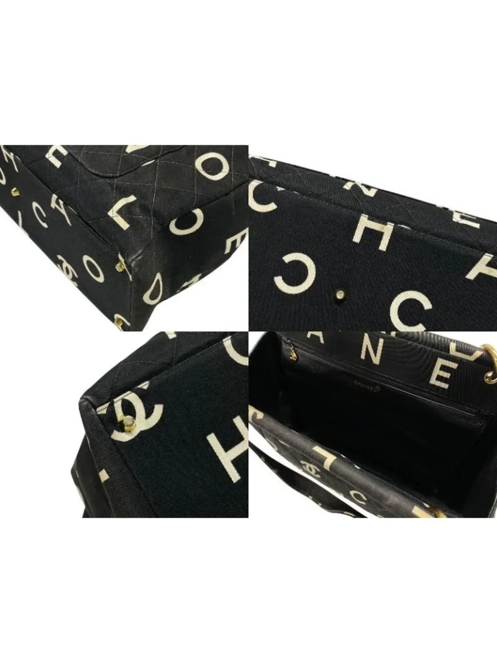 Chanel By Sea Line Tote Bag CC Logo Icon Cotton Canvas Black Gold